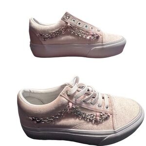 vans old school platform chain sneakers in pink.